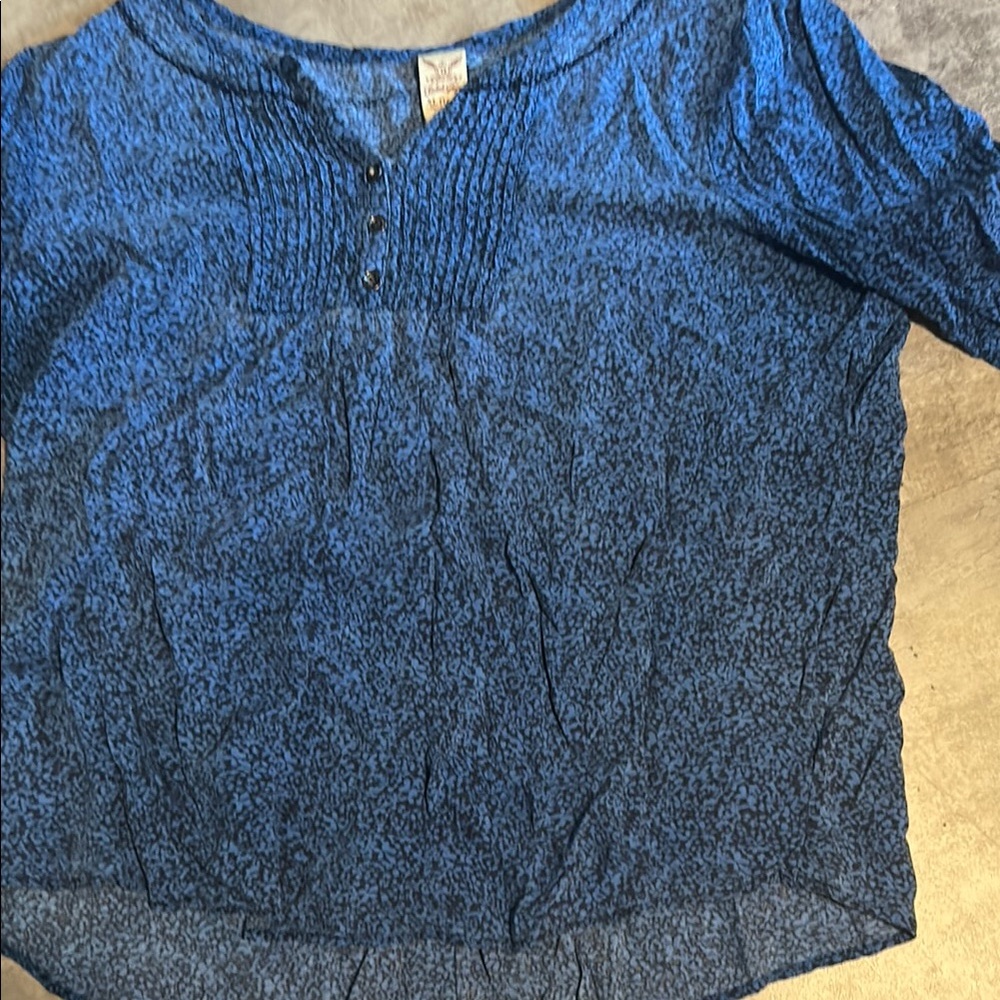 Faded Glory Blue 3/4 Sleeve Ribbed Polo Blouse